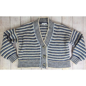 Madewell Waller Crop Cardigan Sweater Women's Medium Blue Beige Cream Striped